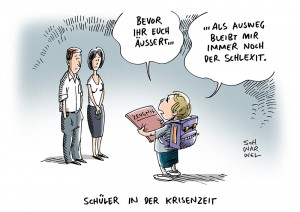 Zeugnisse: Für viele Schüler und Familien ist Zeugniszeit gleich Krisenzeit - Karikatur Schwarwel