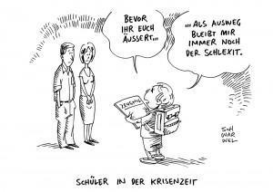 Zeugnisse: Für viele Schüler und Familien ist Zeugniszeit gleich Krisenzeit - Karikatur Schwarwel