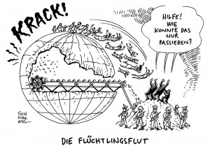 EU-Kommission: Schlimmste Flüchtlingskrise seit Ende des Zweiten Weltkriegs - Karikatur Schwarwel