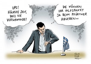 Griechenland: Rücktritt von Alexis Tsipras erwartet - Karikatur Schwarwel