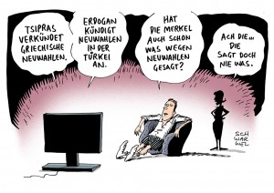 Neuwahlen: Griechenland und Türkei kündigen Neuwahlen an - Karikatur Schwarwel