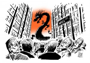 Aktienmarkt-Talfahrt: China-Crash reißt auch Wall Street in die Tiefe - Karikatur Schwarwel