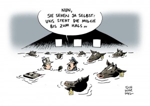 Milchbauern: Protest gegen Preisverfall steigt an - Karikatur Schwarwel