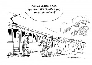 Flüchtlinge: Deutschland erlaubt Einreise aus Ungarn - Karikatur Schwarwel