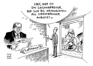 Piloten-Streik: Lufthansa klagt im Tarifstreit gegen angekündigte Streiks bis Weihnachten - Karikatur Schwarwel