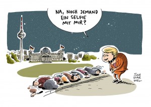 Merkels Asylpolitik: EU-Sondergipfel zur Flüchtlingskrise - Karikatur Schwarwel