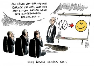 VW-Dieselgate: Müller neuer Vorstandschef - Karikatur Schwarwel
