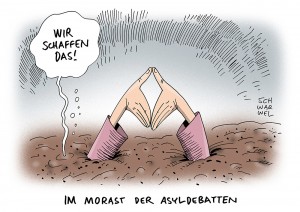 Nach Kritik an Flüchtlingspolitik: Merkel hält an Grundrecht auf Asyl fest - Karikatur Schwarwel