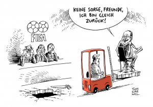 FIFA: Blatter tut sich schwer mit dem Abgang - Karikatur Schwarwel