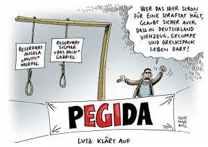 PEGIDA in Dresden: Staatsanwaltschaft ermittelt wegen PEGIDA-Galgen bei Demo - Karikatur Schwarwel