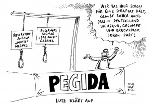 PEGIDA in Dresden: Staatsanwaltschaft ermittelt wegen PEGIDA-Galgen bei Demo - Karikatur Schwarwel