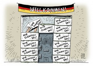 Bundestag verabschiedet Asylpaket: Perspektive für Flüchtlinge fehlt - Karikatur Schwarwel