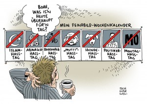 Feindbild: Anschlag von Köln zeigt, wie weit sich Einzelne radikalisieren können - Karikatur Schwarwel