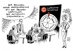 Lufthansa: Bordpersonal kündigt neue Streiks ab Freitag an - Karikatur Schwarwel