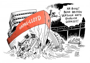 DAX: Hapag-Lloyd schafft den Börsengang im dritten Anlauf - Karikatur Schwarwel