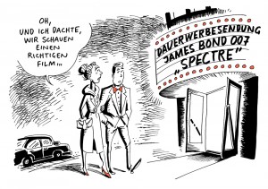 Neuer Bond-Film: Kritik an zu viel Product-Placement-Schleichwerbung - Karikatur Schwarwel