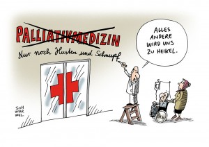 Sterbehilfe: Laut Bundestagsbeschluss geschäftsmäßige Sterbehilfe in Deutschland künftig verboten; Kritiker warnen vor Kriminalisierung von Ärzten - Karikatur schwarwel