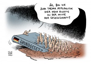 Asyl: De Maizière rechtfertigt Asylrechtsverschärfung - Karikatur Schwarwel 