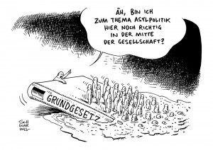 Asyl: De Maizière rechtfertigt Asylrechtsverschärfung - Karikatur Schwarwel 