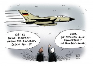 Tornado-Einsatz: Deutsche Beteiligung bei Kampf gegen „Islamischen Staat“ - Karikatur Schwarwel