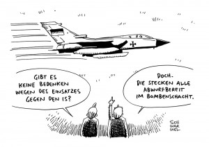 Tornado-Einsatz: Deutsche Beteiligung bei Kampf gegen „Islamischen Staat“ - Karikatur Schwarwel