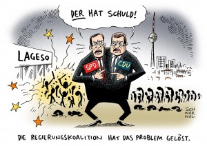 Lageso Berlin: Zu lahm – Hauptstadts Flüchtlingsamt am Pranger - Karikatur Schwarwel