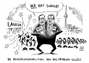 Lageso Berlin: Zu lahm – Hauptstadts Flüchtlingsamt am Pranger - Karikatur Schwarwel