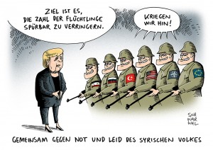 Syrien: Merkel will Zahl der Flüchtlinge spürbar reduzieren - Karikatur Schwarwel