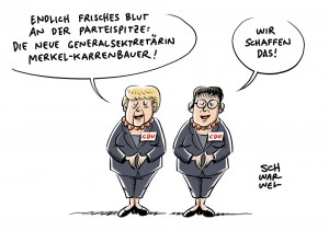 Merkel baut ihre CDU-Spitze aus: Annegret Kramp-Karrenbauer als Kandidatin für den Generalsekretärsposten